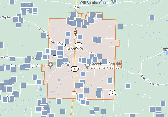 Map of sold listings in Greenbrier