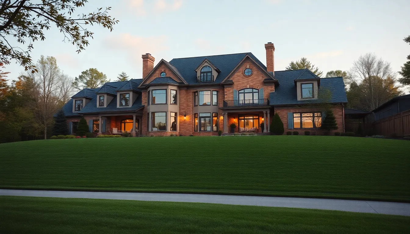 Mansion on a perfectly cut green lawn